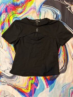 Hot Topic Black Tee with Coffin Cutout and Stitch Detail